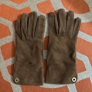 Loro Piana Jacqueline Brown Goatskin Suede Gloves EUC